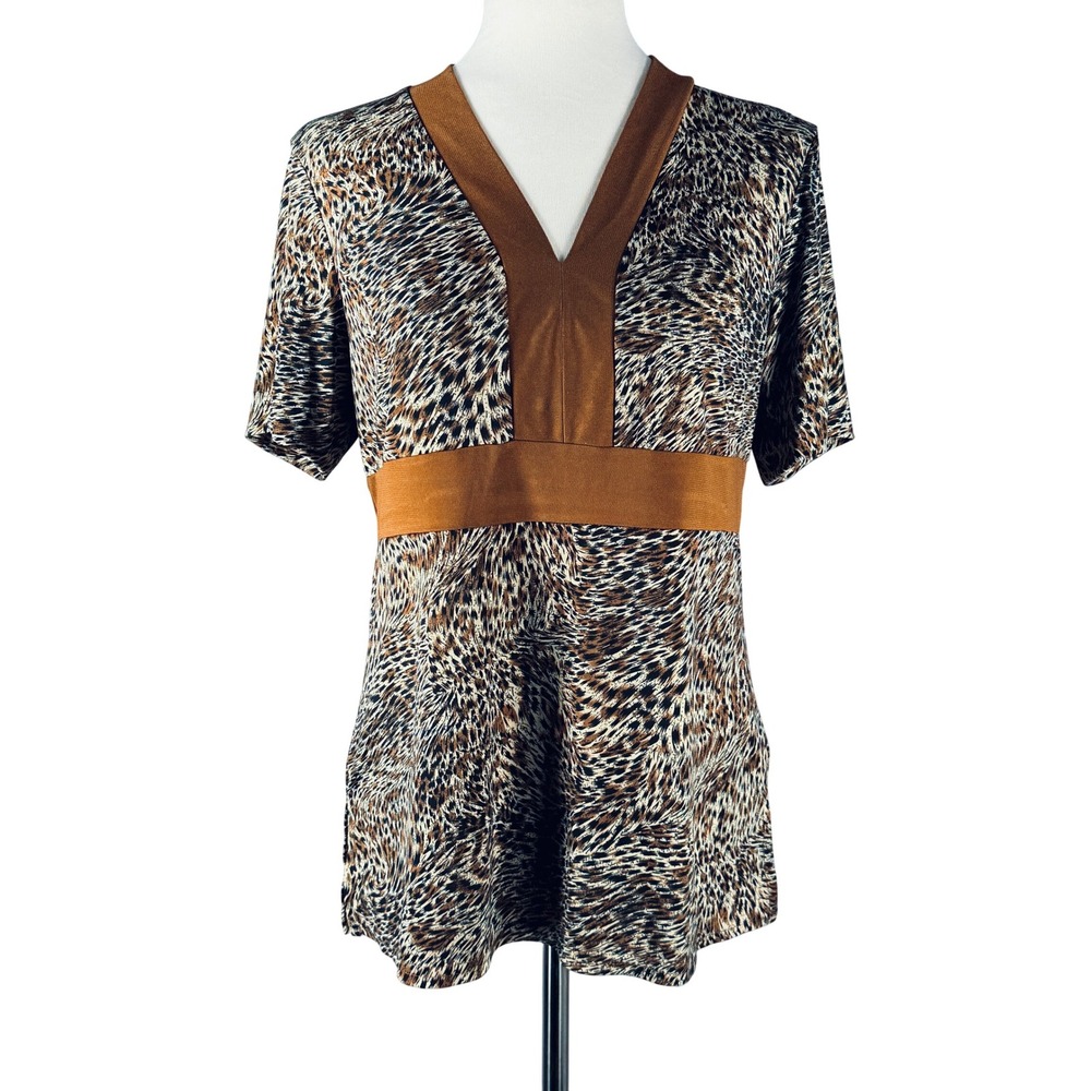 Vintage Donna Toran‎ Size M Animal Print Short Sleeve Tunic Top Boho Disco Y2K